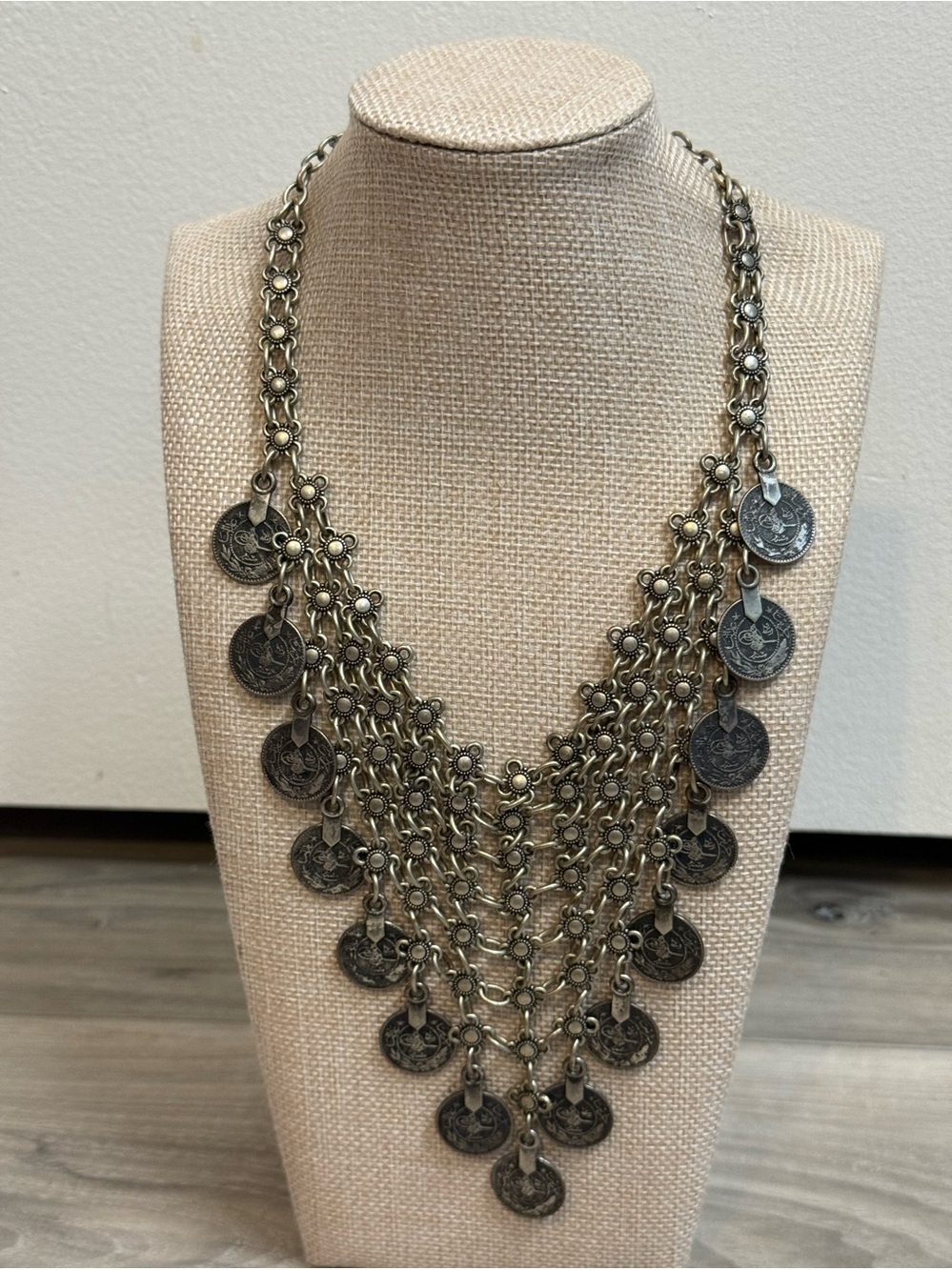 Handmade Silver and Zinc
Tribal Coin Statement Necklace